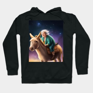 Old Woman Riding a Donkey Art Print Hoodie